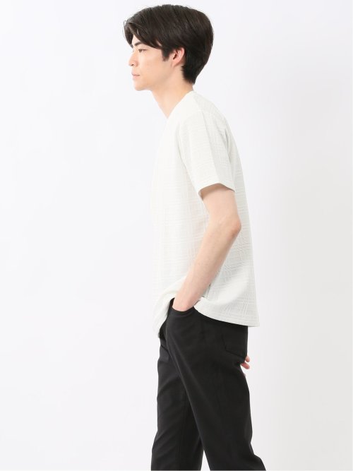 ふくれチェックジャガード クルーネック半袖Tシャツ