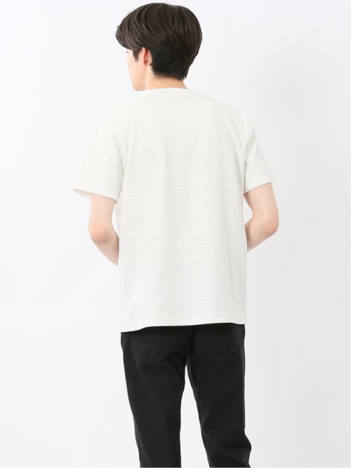 ふくれチェックジャガード クルーネック半袖Tシャツ