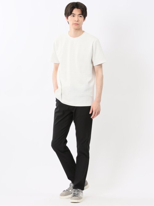 ふくれチェックジャガード クルーネック半袖Tシャツ