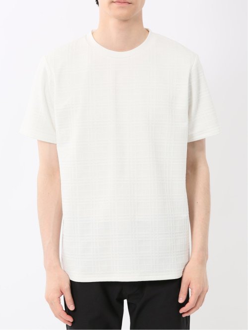 ふくれチェックジャガード クルーネック半袖Tシャツ