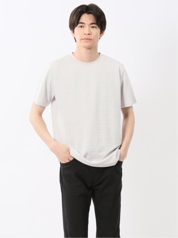 ふくれチェックジャガード クルーネック半袖Tシャツ