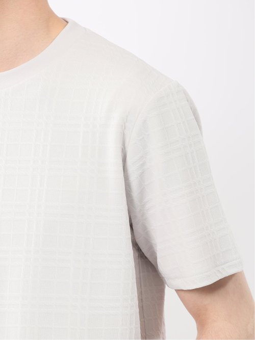 ふくれチェックジャガード クルーネック半袖Tシャツ