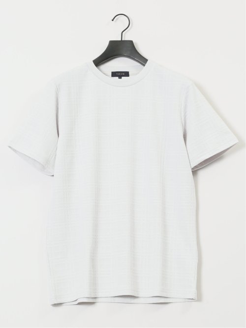 ふくれチェックジャガード クルーネック半袖Tシャツ
