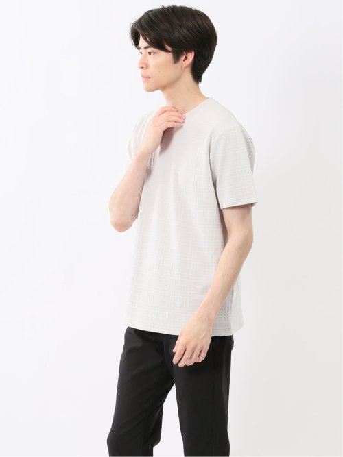 ふくれチェックジャガード クルーネック半袖Tシャツ