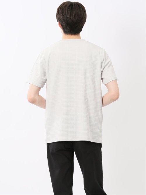 ふくれチェックジャガード クルーネック半袖Tシャツ
