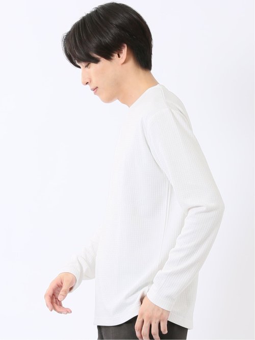 Tシャツ メンズ 長袖 クルーネック 綿混 ワッフル ジャガード