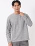 Tシャツ メンズ 長袖 クルーネック 綿混 ワッフル ジャガード