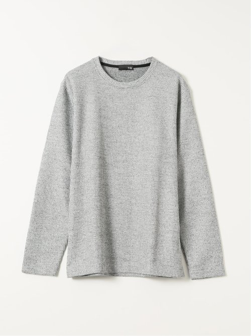 Tシャツ メンズ 長袖 クルーネック 綿混 ワッフル ジャガード