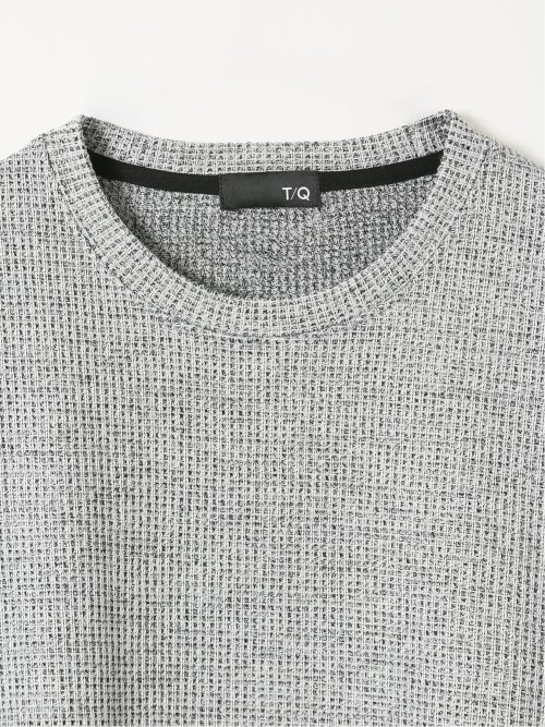 Tシャツ メンズ 長袖 クルーネック 綿混 ワッフル ジャガード