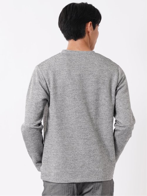 Tシャツ メンズ 長袖 クルーネック 綿混 ワッフル ジャガード