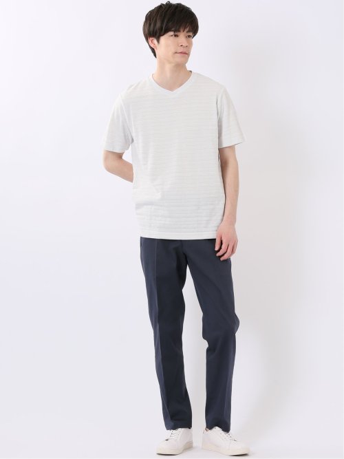 ポップコーン ボーダー Vネック 半袖 Tシャツ