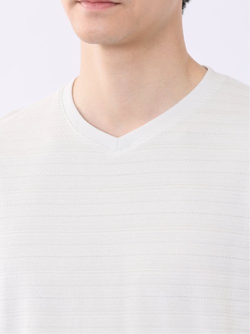 ポップコーン ボーダー Vネック 半袖 Tシャツ