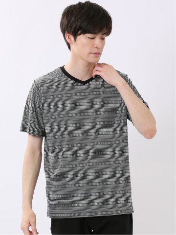 ポップコーン ボーダー Vネック 半袖 Tシャツ