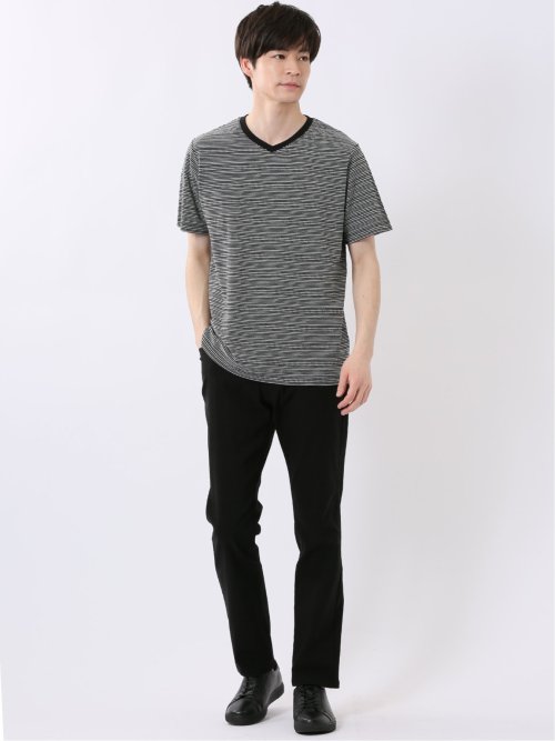 ポップコーン ボーダー Vネック 半袖 Tシャツ