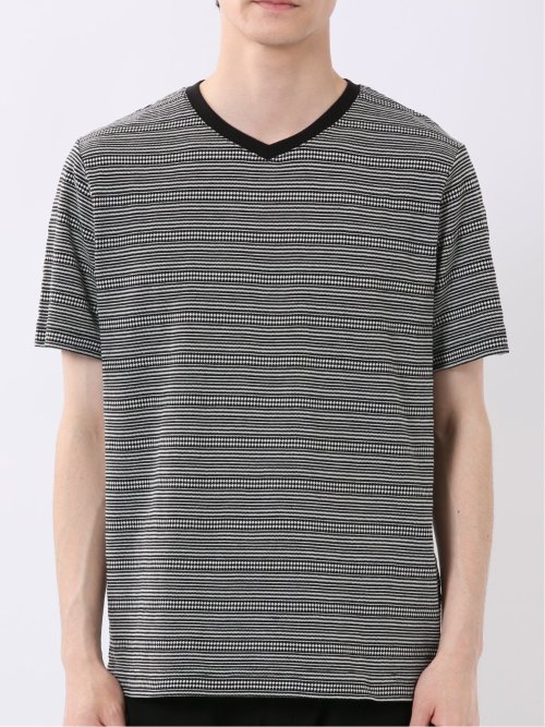 ポップコーン ボーダー Vネック 半袖 Tシャツ