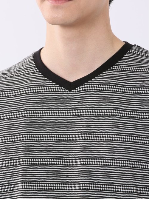 ポップコーン ボーダー Vネック 半袖 Tシャツ