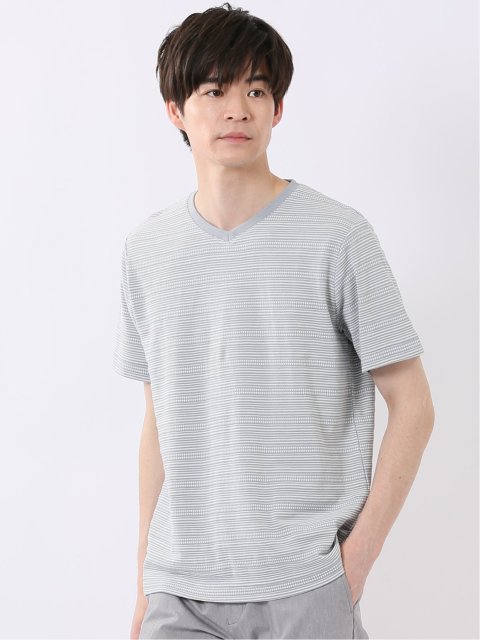 ポップコーン ボーダー Vネック 半袖 Tシャツ