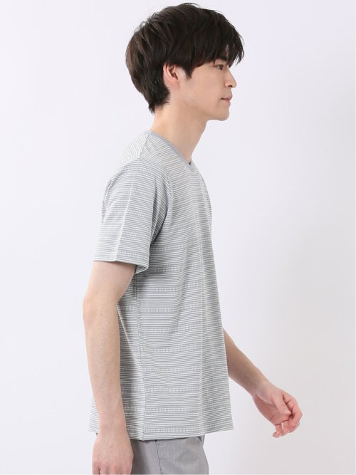 ポップコーン ボーダー Vネック 半袖 Tシャツ