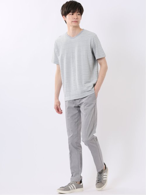 ポップコーン ボーダー Vネック 半袖 Tシャツ