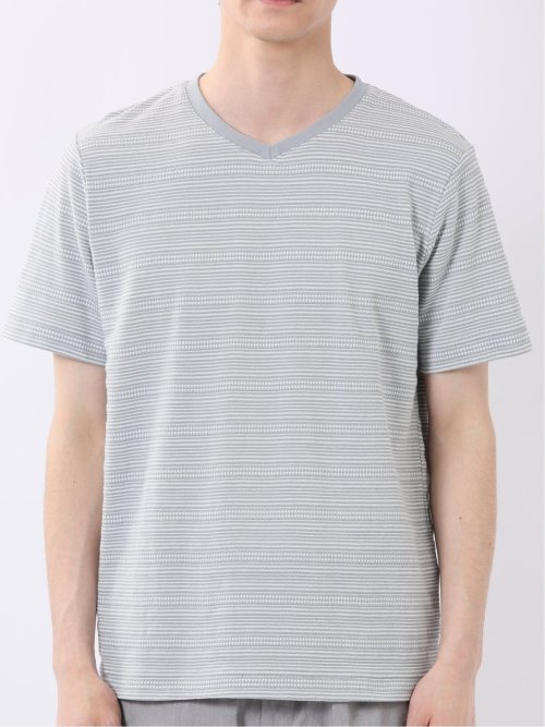 ポップコーン ボーダー Vネック 半袖 Tシャツ