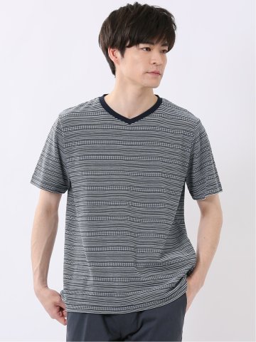 ポップコーン ボーダー Vネック 半袖 Tシャツ