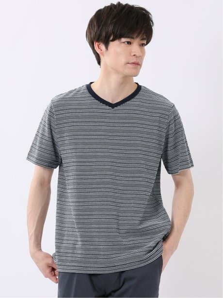 ポップコーン ボーダー Vネック 半袖 Tシャツ