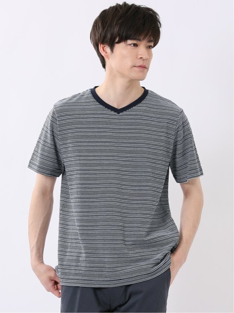 ポップコーン ボーダー Vネック 半袖 Tシャツ