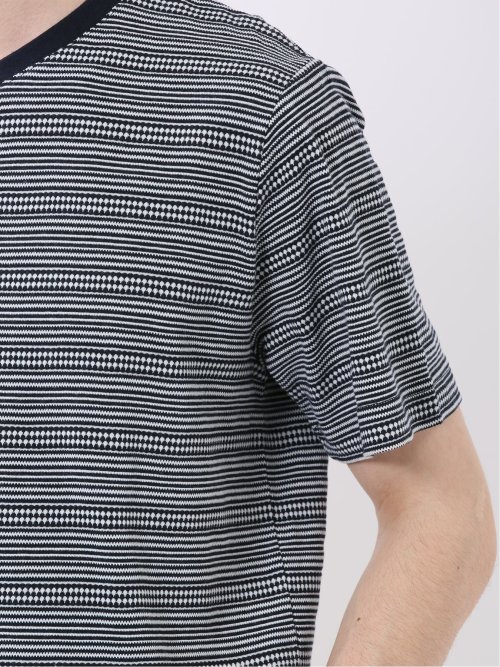 ポップコーン ボーダー Vネック 半袖 Tシャツ