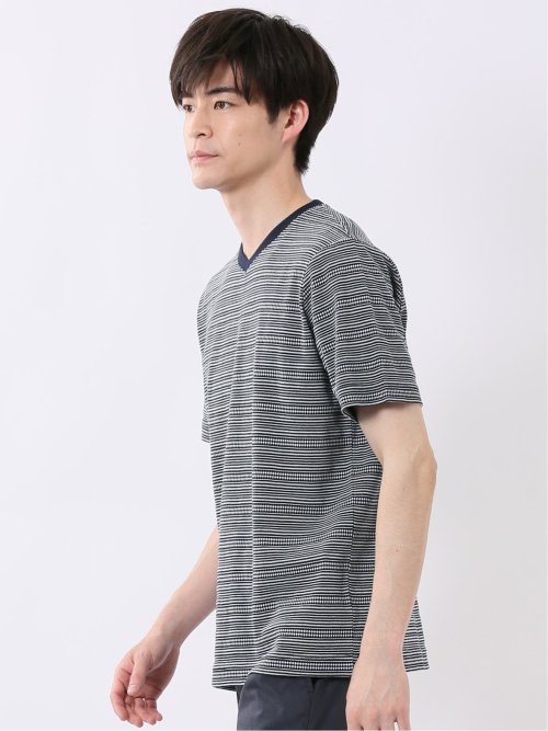 ポップコーン ボーダー Vネック 半袖 Tシャツ