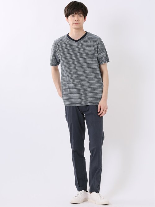 ポップコーン ボーダー Vネック 半袖 Tシャツ