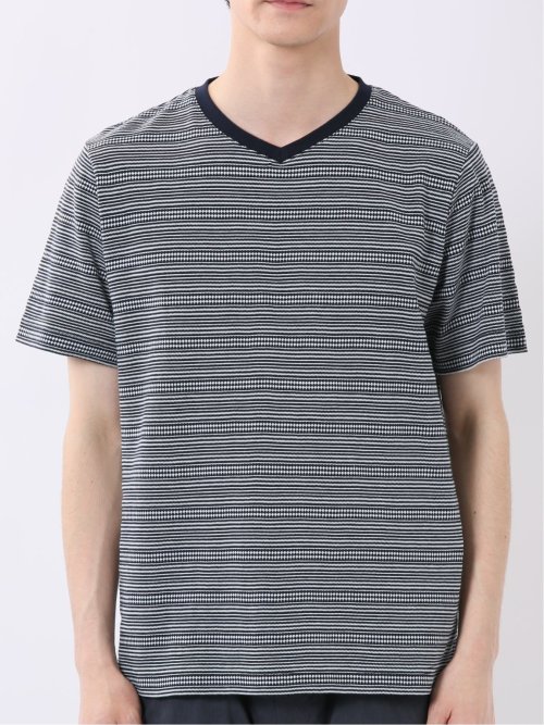 ポップコーン ボーダー Vネック 半袖 Tシャツ