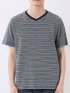 ポップコーン ボーダー Vネック 半袖 Tシャツ