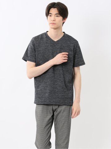 ハイストレッチ メランジ Vネック半袖Tシャツ