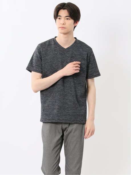 ハイストレッチ メランジ Vネック半袖Tシャツ