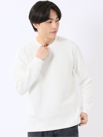 Tシャツ メンズ 長袖 ストレッチ スロープネック 幾何学 ジオメトリック ジャガード