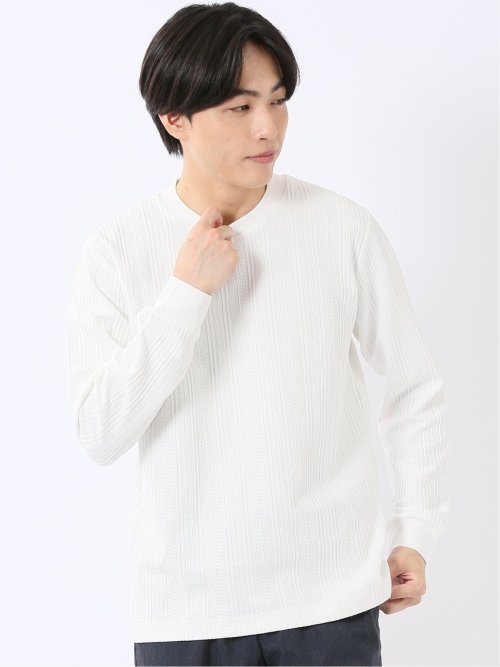 Tシャツ メンズ 長袖 ストレッチ スロープネック 幾何学 ジオメトリック ジャガード