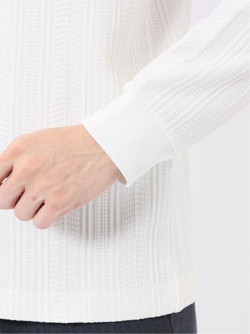 Tシャツ メンズ 長袖 ストレッチ スロープネック 幾何学 ジオメトリック ジャガード
