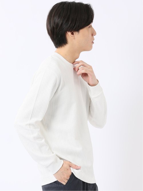 Tシャツ メンズ 長袖 ストレッチ スロープネック 幾何学 ジオメトリック ジャガード
