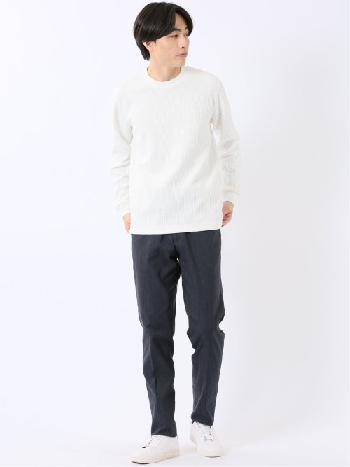 Tシャツ メンズ 長袖 ストレッチ スロープネック 幾何学 ジオメトリック ジャガード