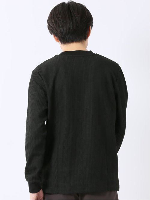 Tシャツ メンズ 長袖 ストレッチ スロープネック 幾何学 ジオメトリック ジャガード