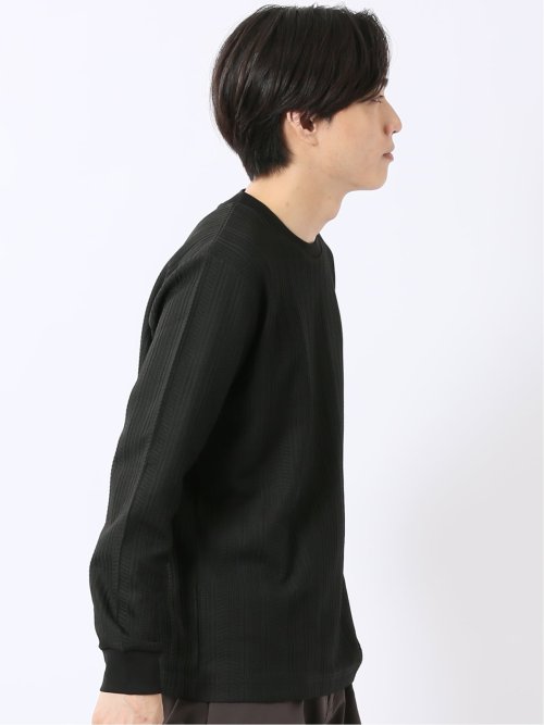 Tシャツ メンズ 長袖 ストレッチ スロープネック 幾何学 ジオメトリック ジャガード