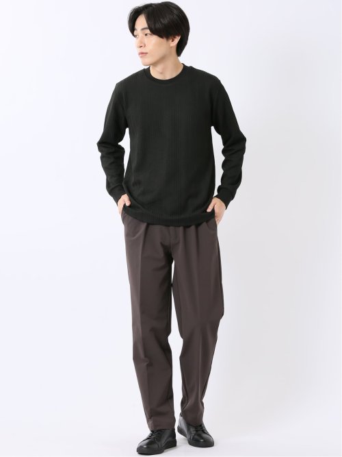 Tシャツ メンズ 長袖 ストレッチ スロープネック 幾何学 ジオメトリック ジャガード