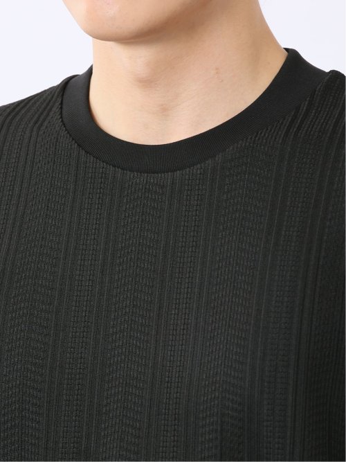 Tシャツ メンズ 長袖 ストレッチ スロープネック 幾何学 ジオメトリック ジャガード