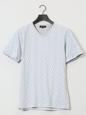 プレーティングジャガード Vネック半袖Tシャツ