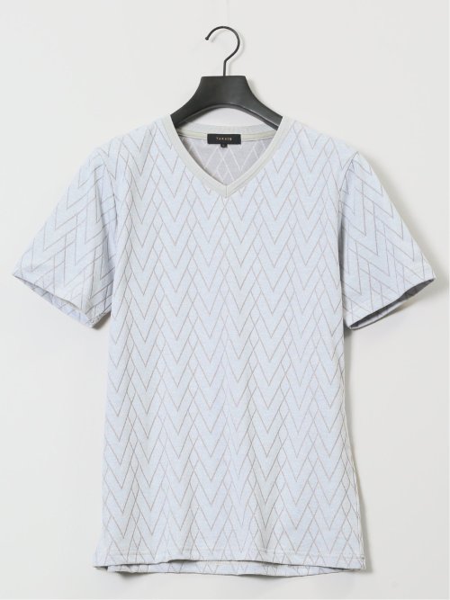 プレーティングジャガード Vネック半袖Tシャツ