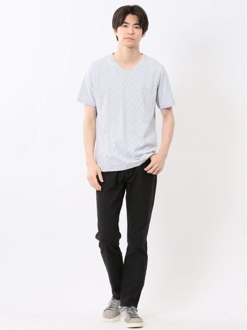プレーティングジャガード Vネック半袖Tシャツ