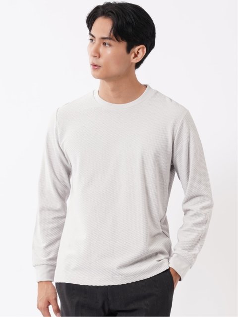 Tシャツ メンズ 長袖 スロープネック 綿混 リンクス ジャガード