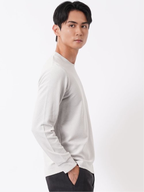 Tシャツ メンズ 長袖 スロープネック 綿混 リンクス ジャガード