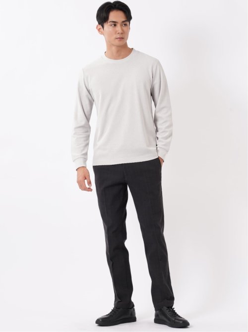 Tシャツ メンズ 長袖 スロープネック 綿混 リンクス ジャガード