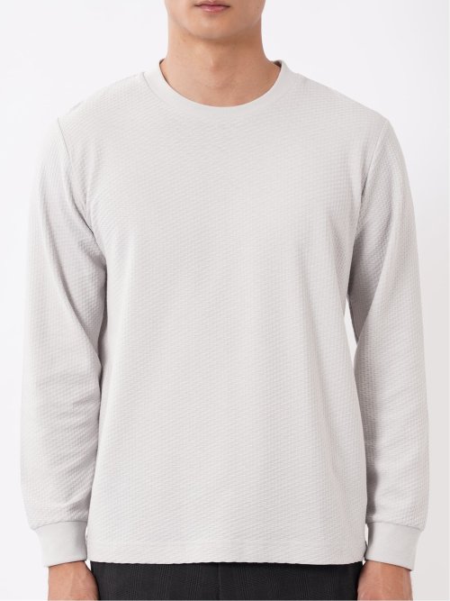 Tシャツ メンズ 長袖 スロープネック 綿混 リンクス ジャガード